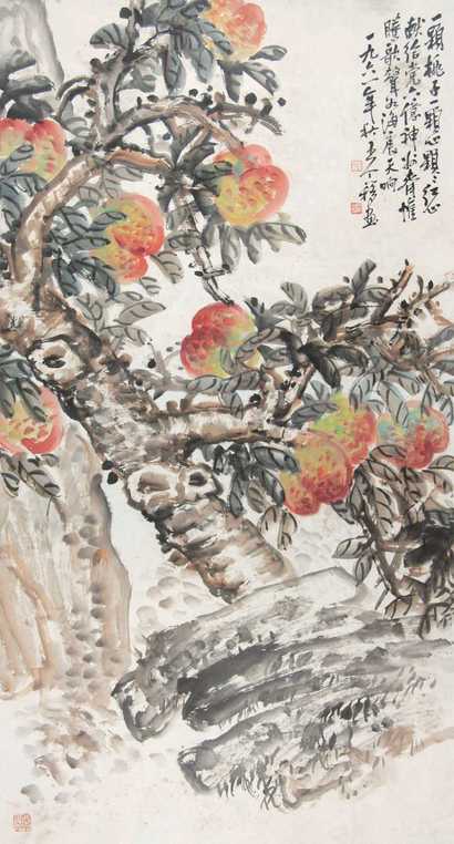 王个簃 寿桃 立轴